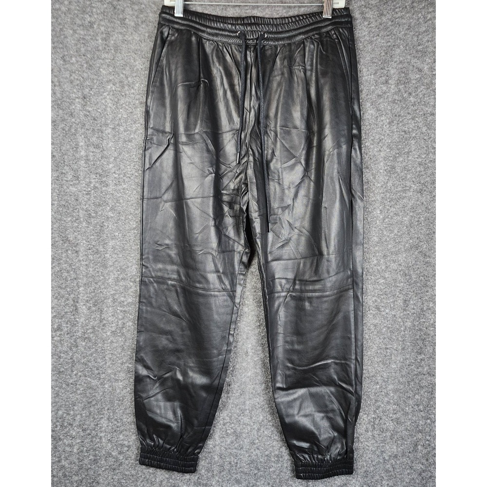 Zara‎ Jogger Pants Womens Medium Black Faux Leather Drawstring High Rise Tapered